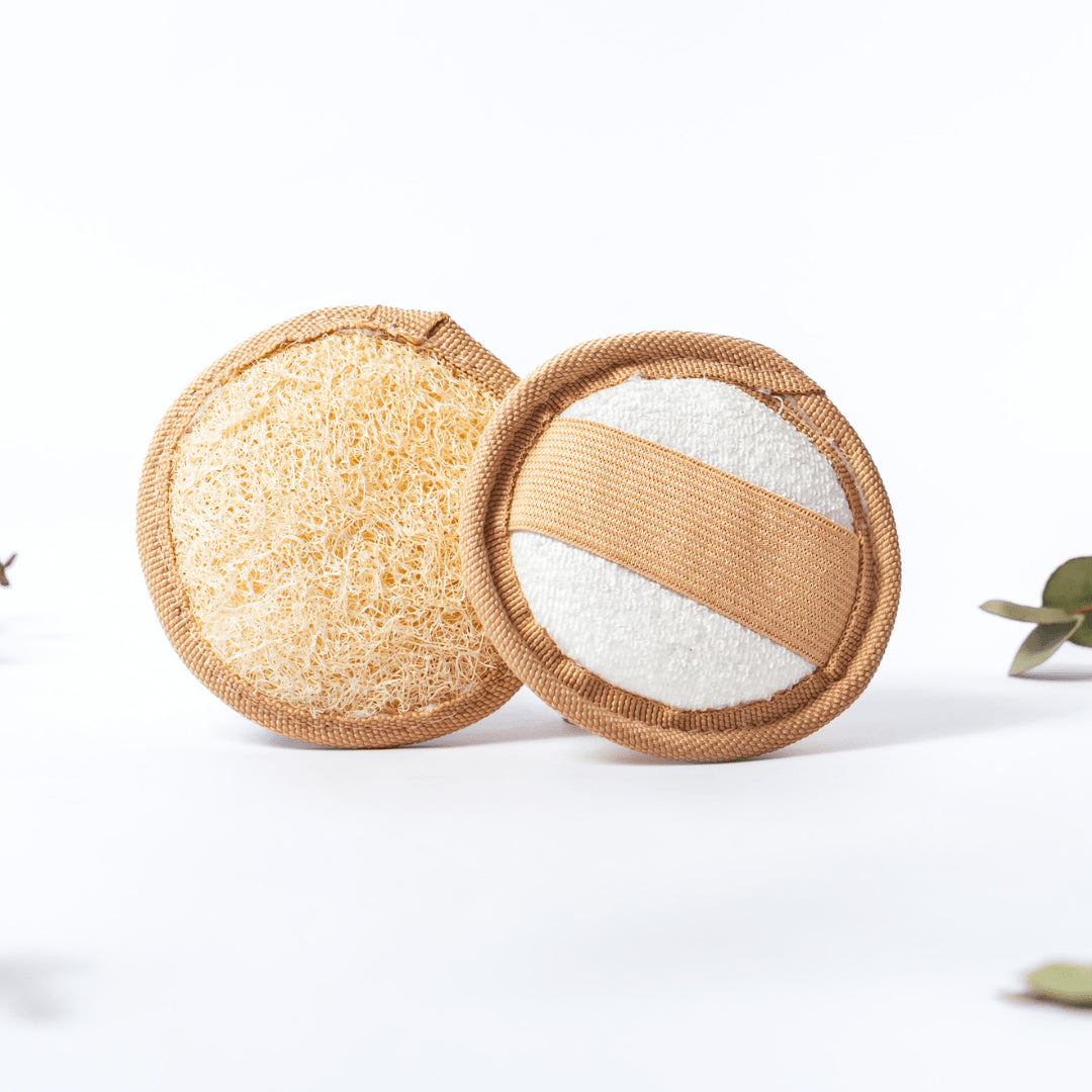 2x dischetti per la rimozione e il peeling del trucco di luffa premium - spugna di luffa
